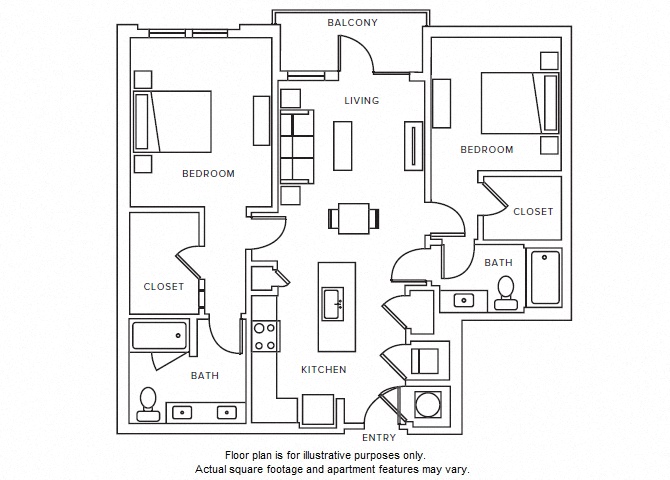 Floor plan for 2 beds, 2 baths, 1111 sqft
